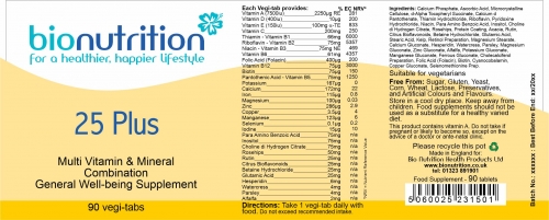 Bio Nutrition : General Wellbeing : 25 Plus > Product Label