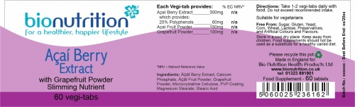 Bio Nutrition : Slim 'n' Trim : Açaí Berry Extract > Product Label