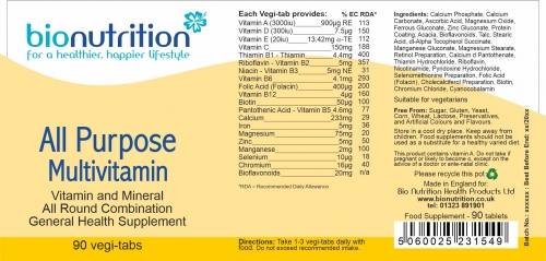 Bio Nutrition : General Wellbeing : All Purpose Multivitamin > Product Label