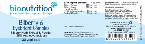 Bio Nutrition : Eye Health : Bilberry & Eyebright Complex > Product Label