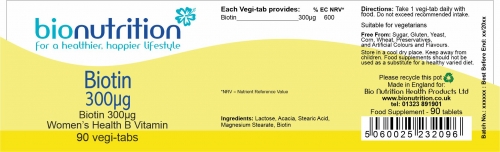 Bio Nutrition : Women's Health : Biotin 300µg > Product Label