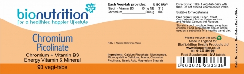 Bio Nutrition : Energy & Performance : Chromium Picolinate > Product Label